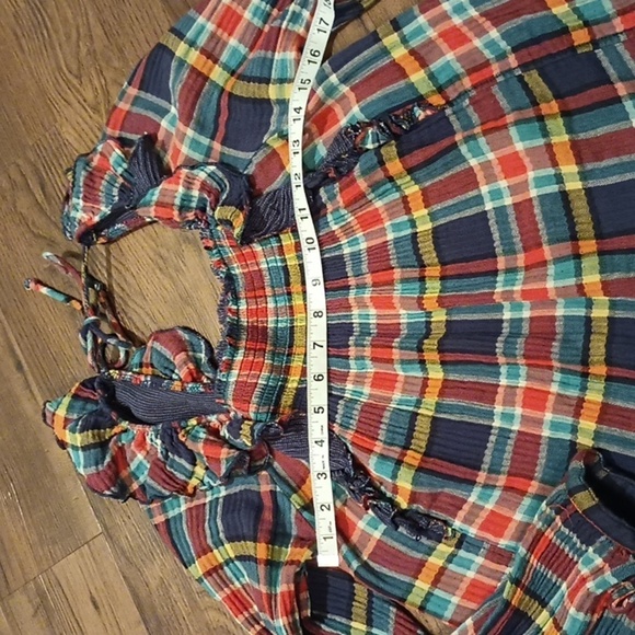 We The Free Holiday Party Plaid Square Neck Ruffle Shoulder Long Sleeve Top A44 - Picture 5 of 6